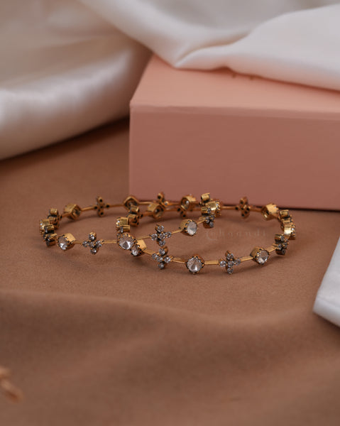 Gold Polish Silver Bangle  (Pair)