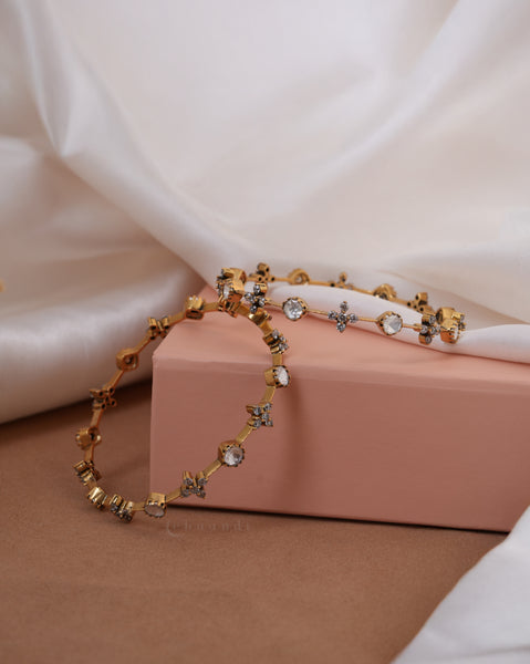 Gold Polish Silver Bangle  (Pair)