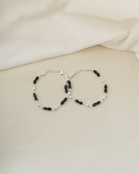 Beaded Silver Anklets  (Pair)