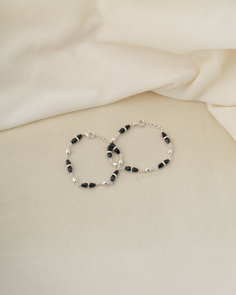 Beaded Silver Anklets  (Pair)