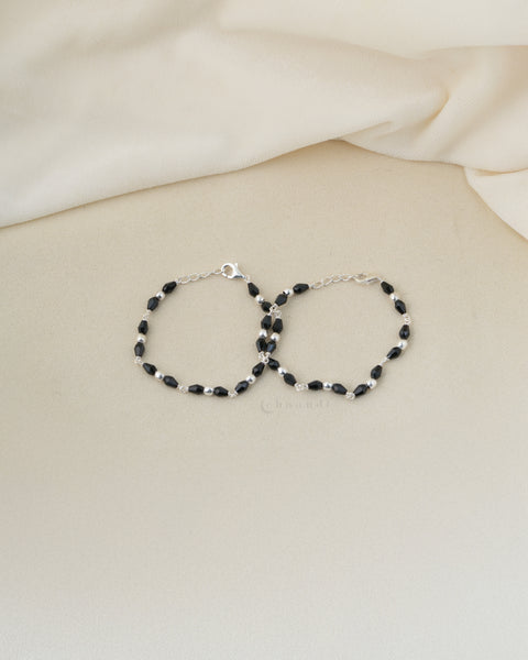 Beaded Silver Anklets  (Pair)