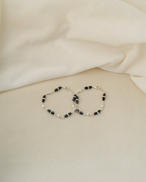 Beaded Silver Anklets  (Pair)