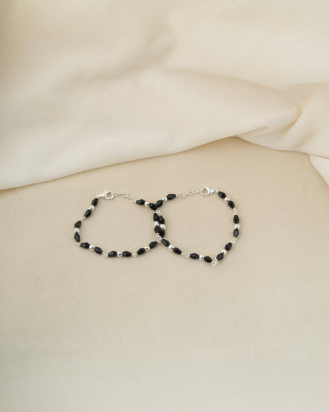 Beaded Silver Anklets  (Pair)