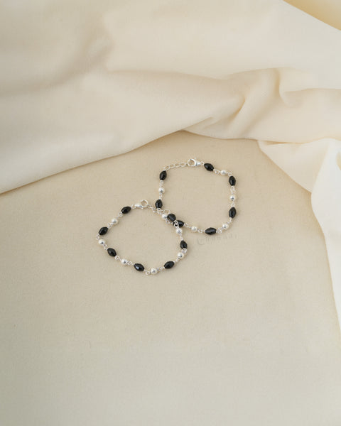 Beaded Silver Anklets  (Pair)