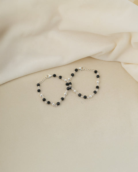 Beaded Silver Anklets  (Pair)