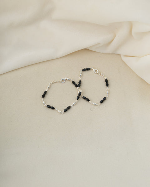 Beaded Silver Anklets  (Pair)