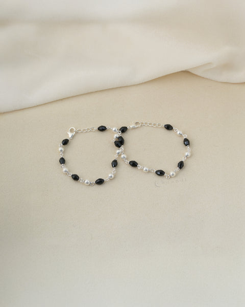 Beaded Silver Anklets  (Pair)