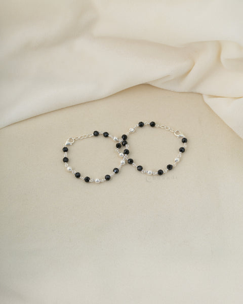 Beaded Silver Anklets  (Pair)