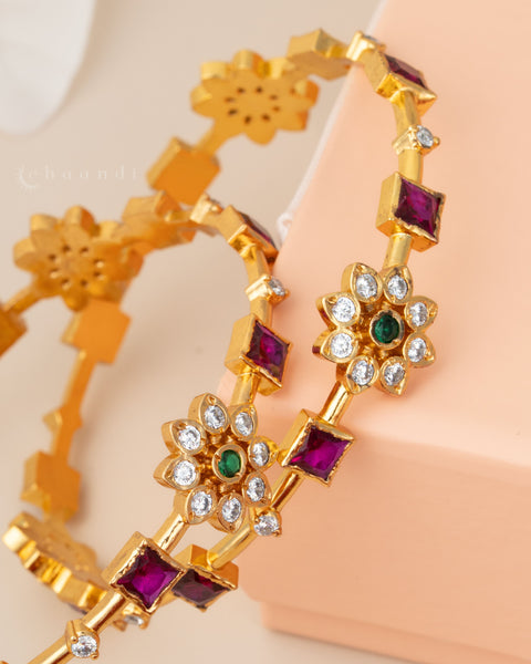Gold Polish Silver Bangle (Pair)