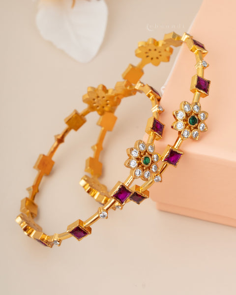Gold Polish Silver Bangle (Pair)