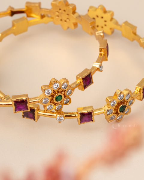Gold Polish Silver Bangle (Pair)