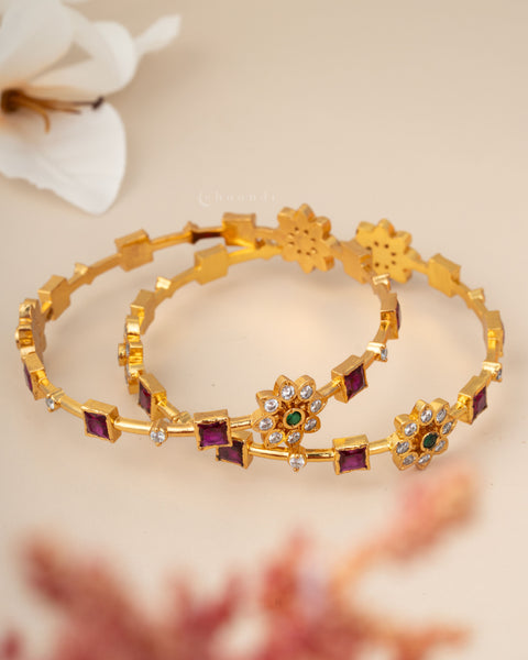 Gold Polish Silver Bangle (Pair)