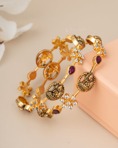 Gold Polish Silver Bangle (Pair)