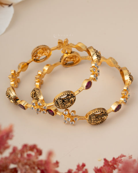Gold Polish Silver Bangle (Pair)