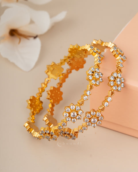 Gold Polish Silver Bangle (Pair)