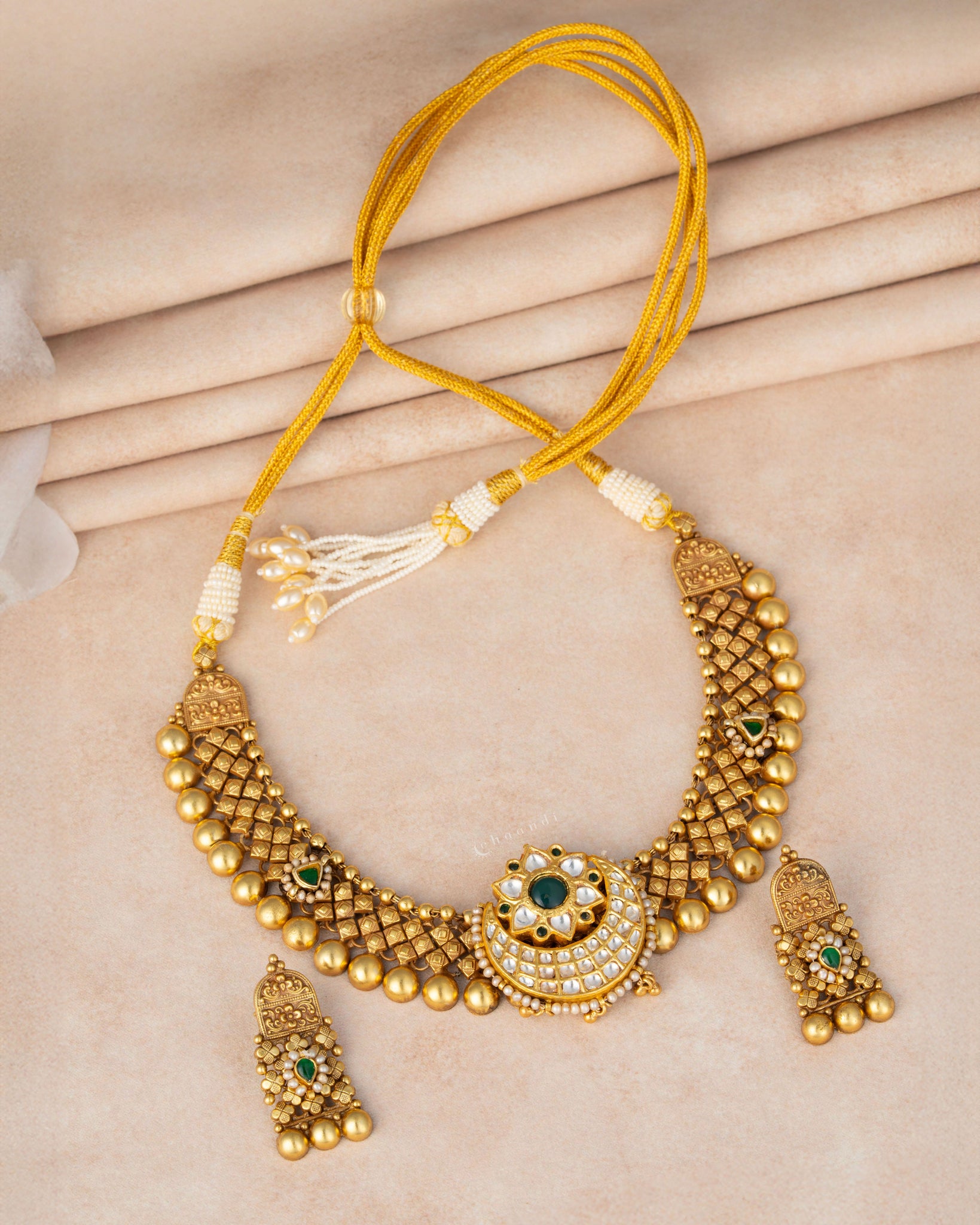 Gold Polish Silver Necklace Set CHN2027 – CHAANDI