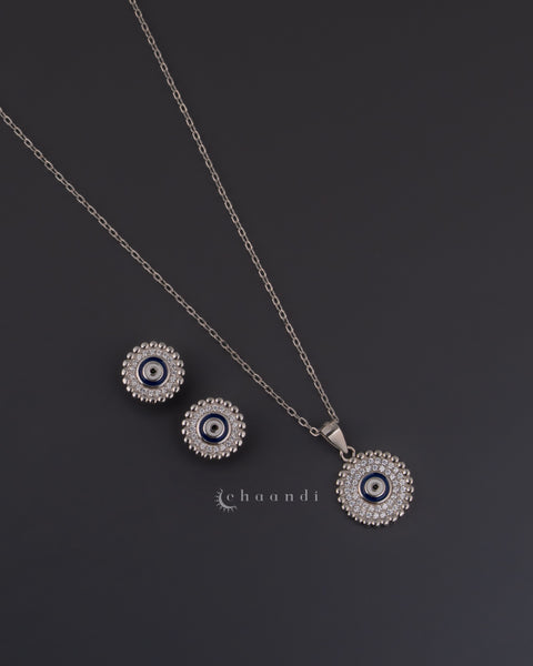 Silver Pendant Chain With Earrings SCE1009