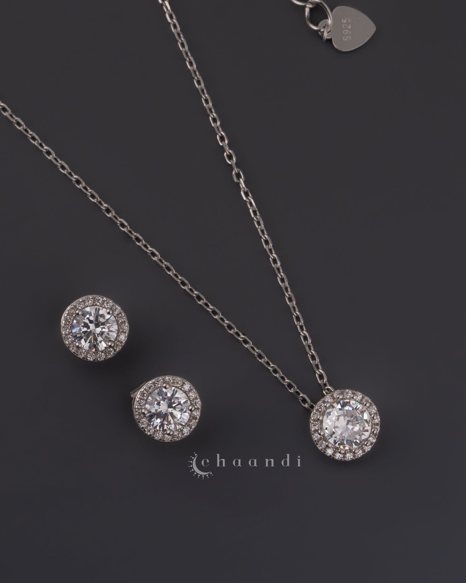 Silver Pendant Chain With Earrings SCE1005