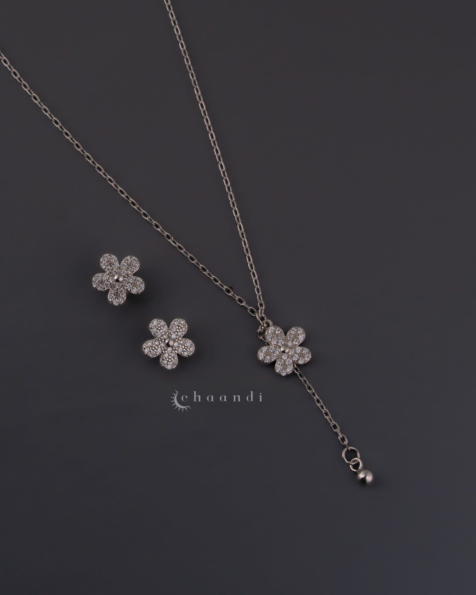 Silver Pendant Chain With Earrings SCE1002