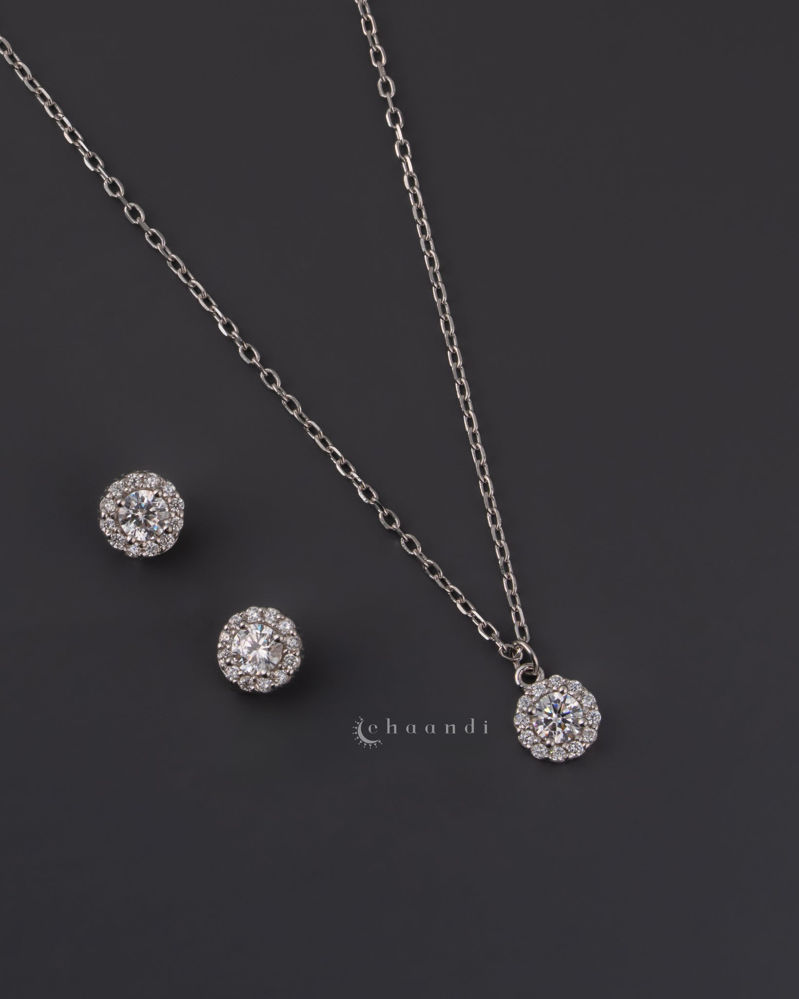 Silver Pendant Chain With Earrings SCE1006