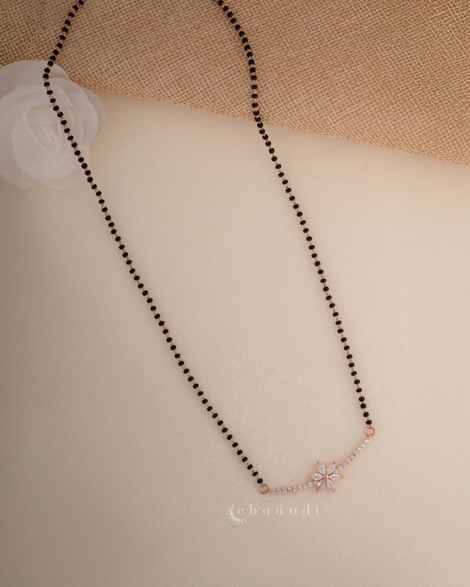 Black Bead Mangalsutra Rose Gold Pendant Chain SCH1024