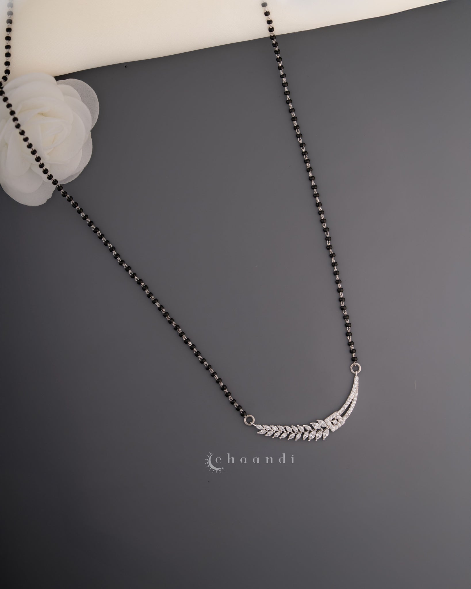 Black Bead Mangalsutra  Silver Pendant Chain SCH1022