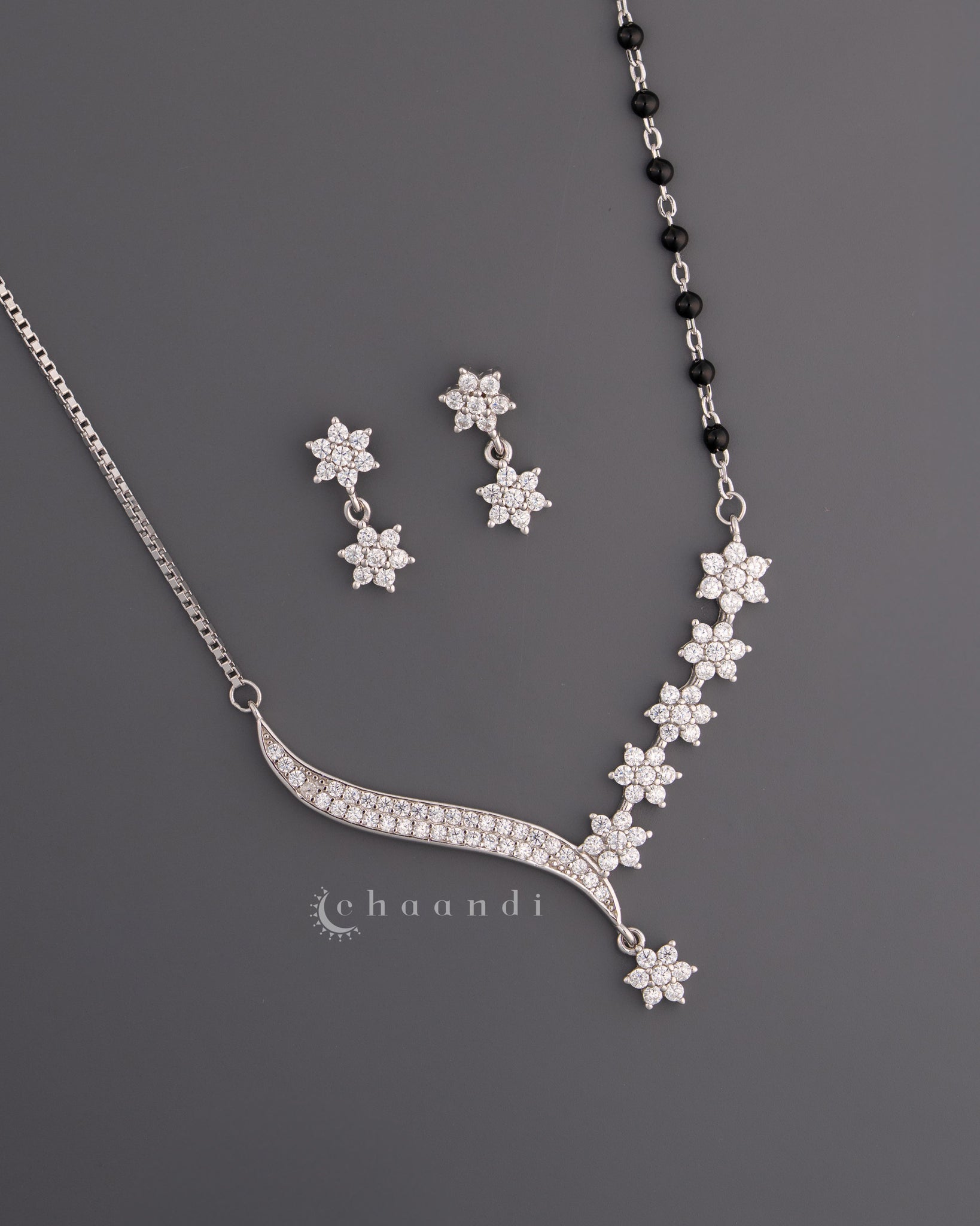 Black Bead Mangalsutra Pendant Chain With Earrings SCE1015