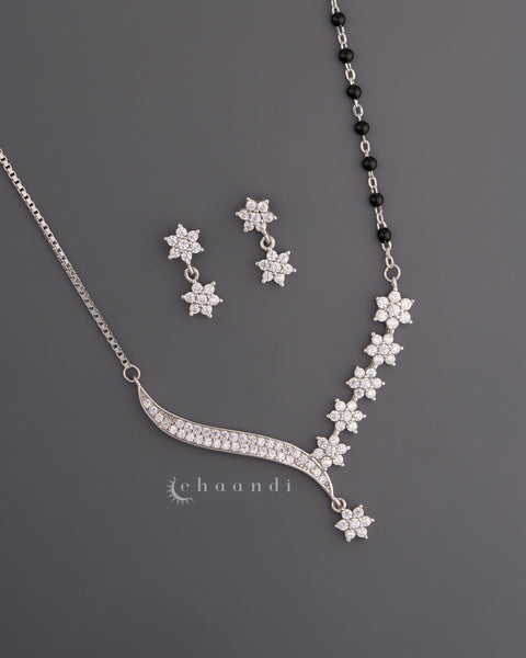 Black Bead Mangalsutra Pendant Chain With Earrings SCE1015