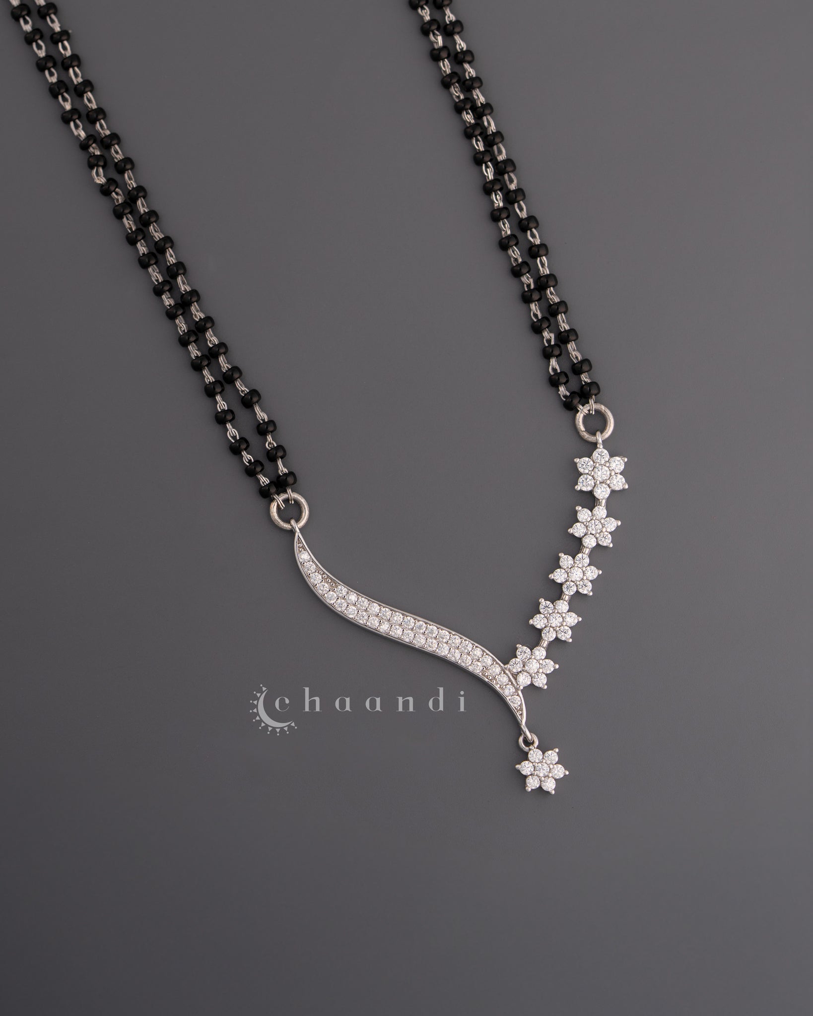 Black Bead Mangalsutra Silver Pendant Chain SCH1021