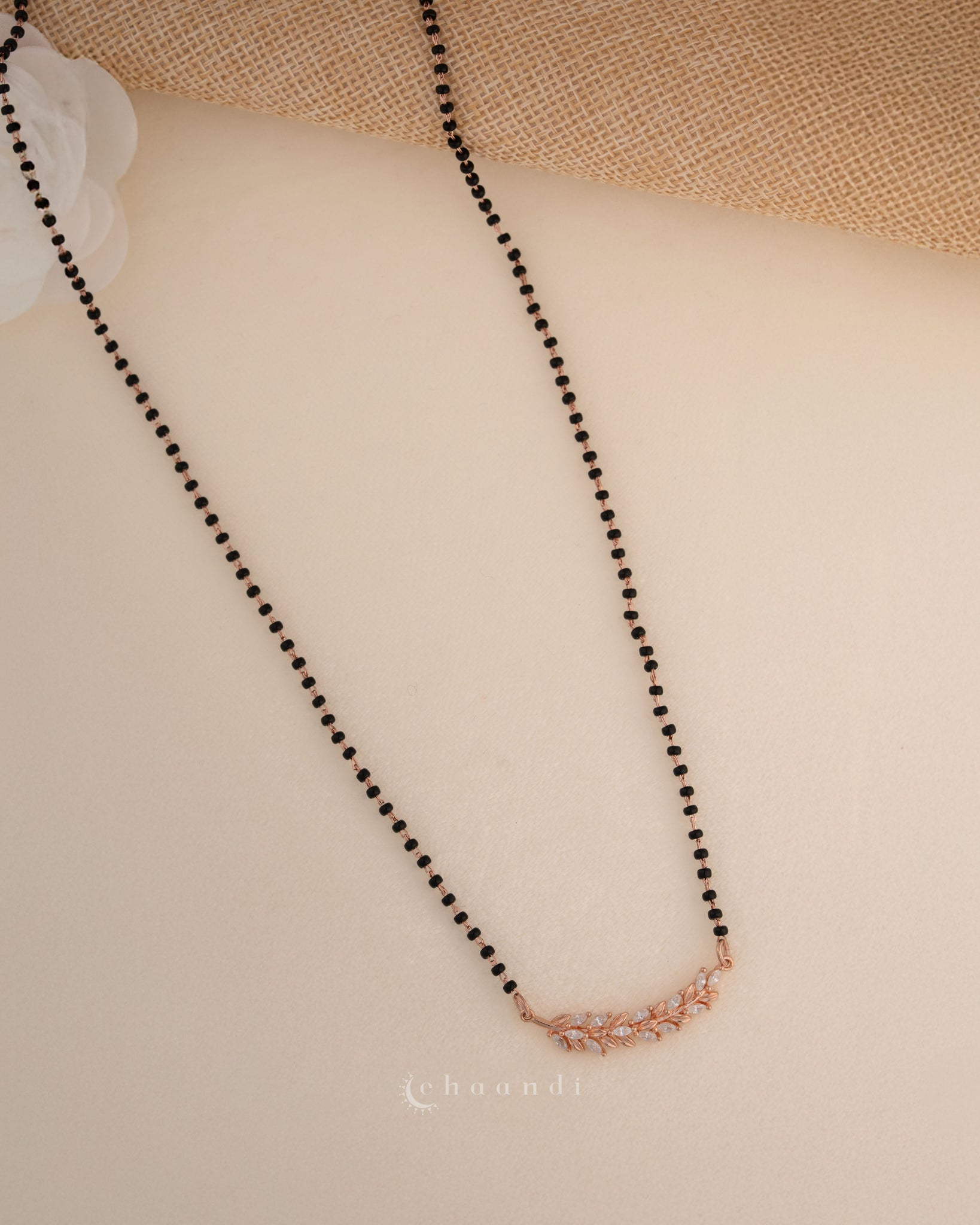 Black Bead Mangalsutra Rose Gold Pendant Chain SCH1025