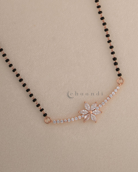 Black Bead Mangalsutra Rose Gold Pendant Chain SCH1024