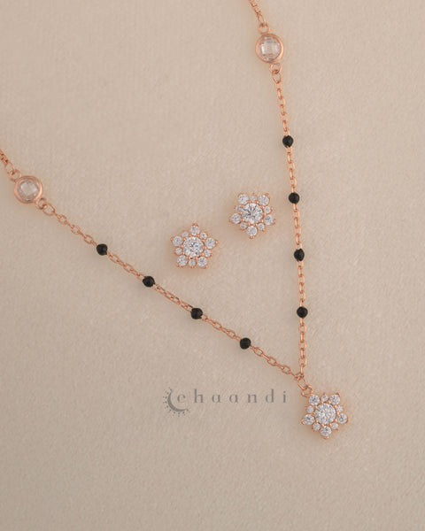 Black Bead Mangalsutra Pendant Chain With Earrings SCE1017