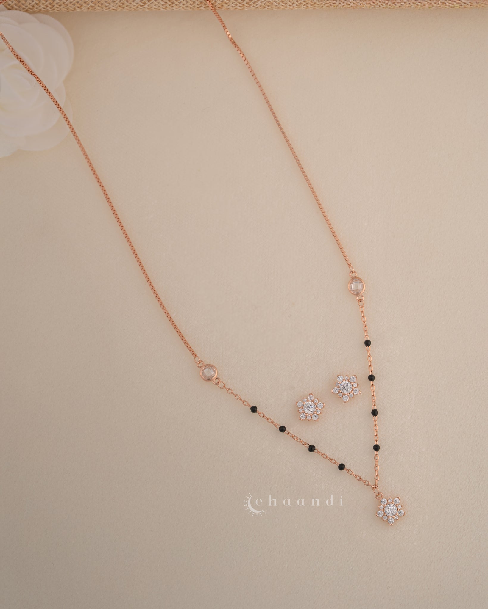 Black Bead Mangalsutra Pendant Chain With Earrings SCE1017