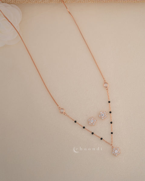 Black Bead Mangalsutra Pendant Chain With Earrings SCE1017