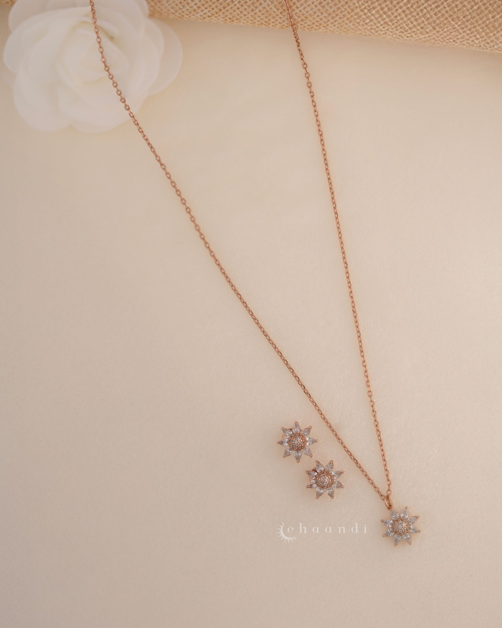 Rose Gold Pendant Chain With Earrings SCE1013