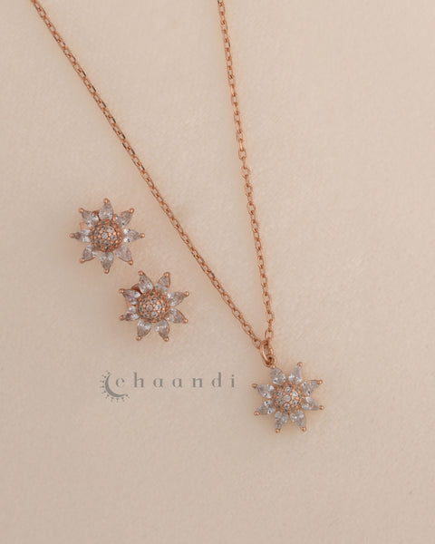 Rose Gold Pendant Chain With Earrings SCE1013