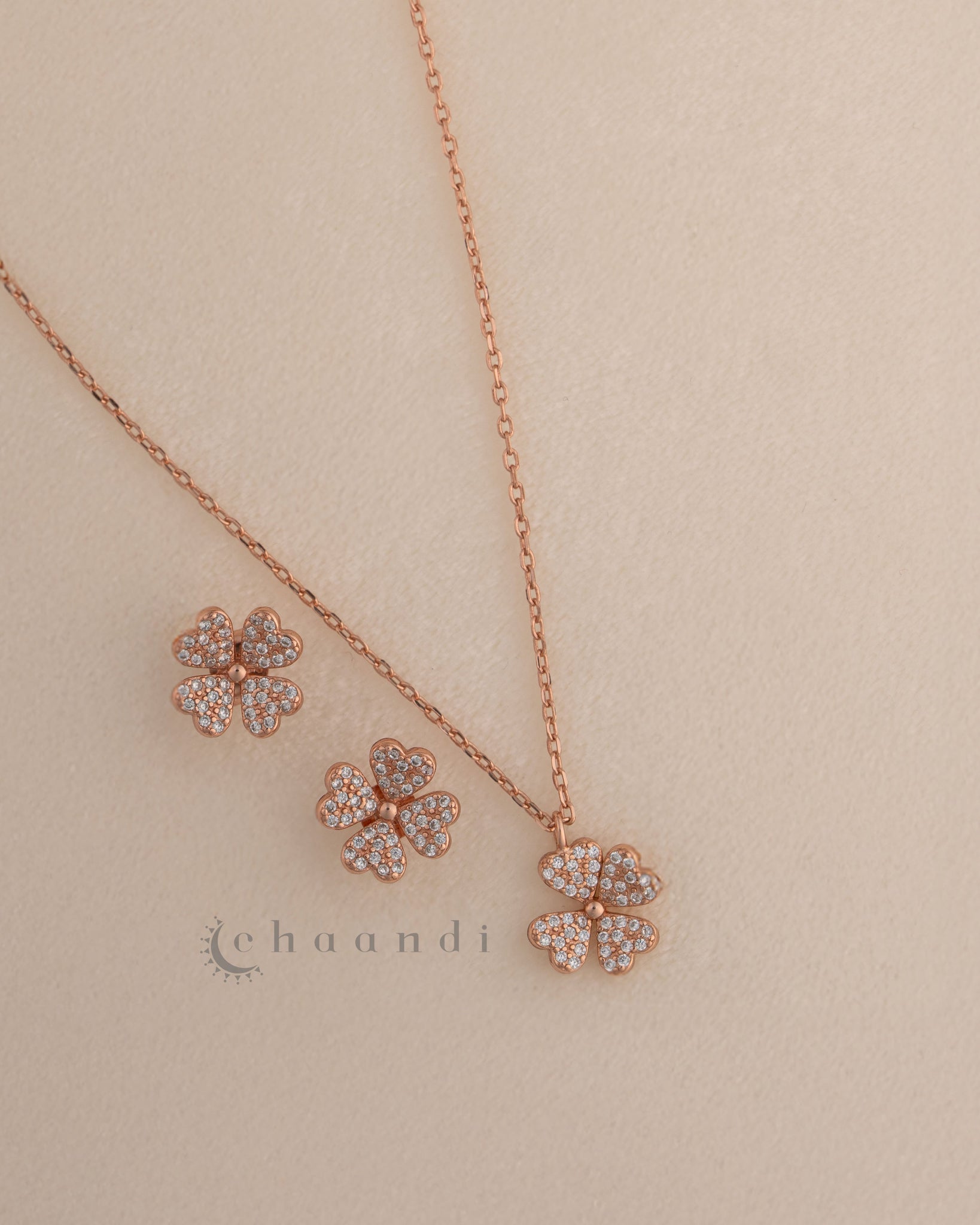 Rose Gold Pendant Chain With Earrings SCE1011