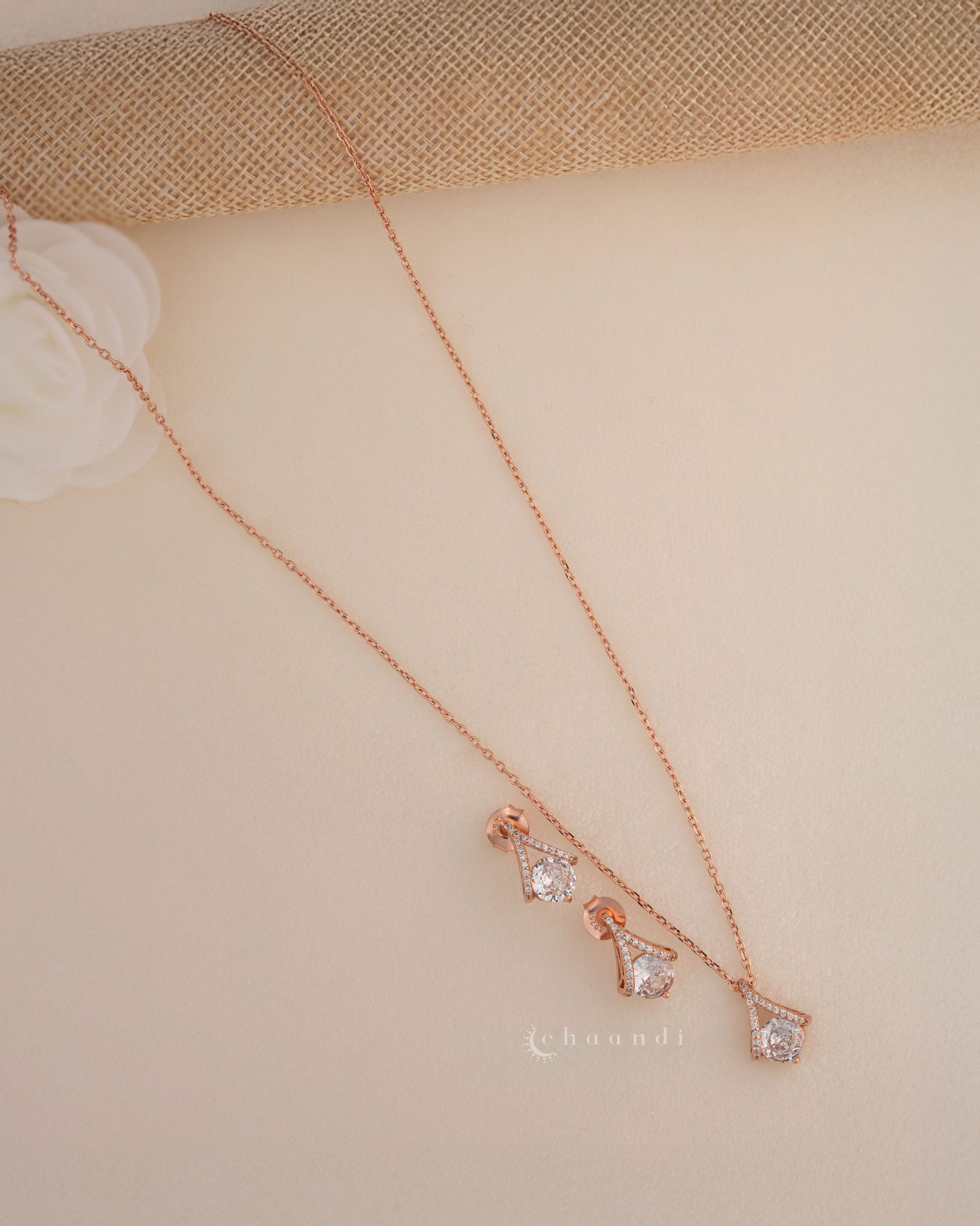 Rose Gold Pendant Chain With Earrings SCE1010