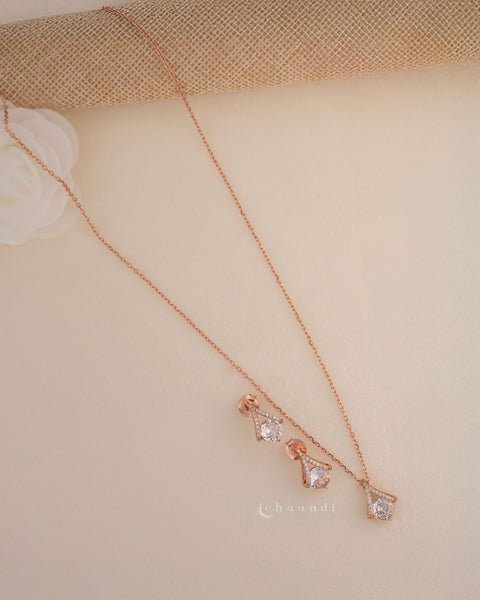 Rose Gold Pendant Chain With Earrings SCE1010