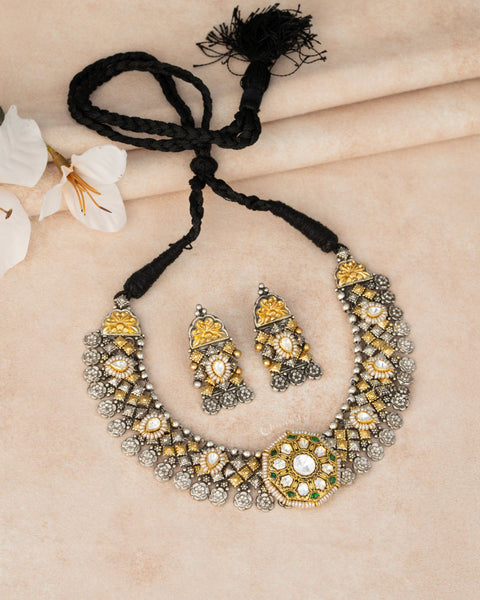 Two Tone Silver Necklace Set