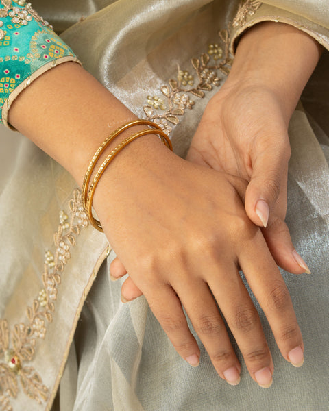 Gold Polish Silver Bangle (Pair)