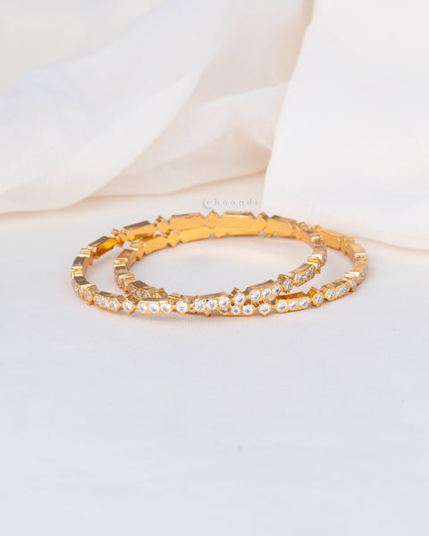 Gold Polish Silver Bangle (Pair)