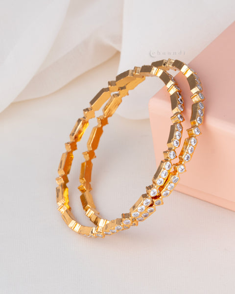 Gold Polish Silver Bangle (Pair)