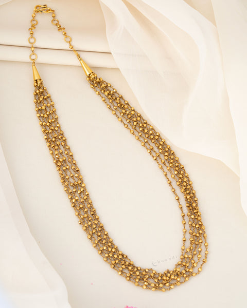 Gold Polish Multi Layer Long Necklace | 92.5 Silver Lightweight Ethnic Jewellery