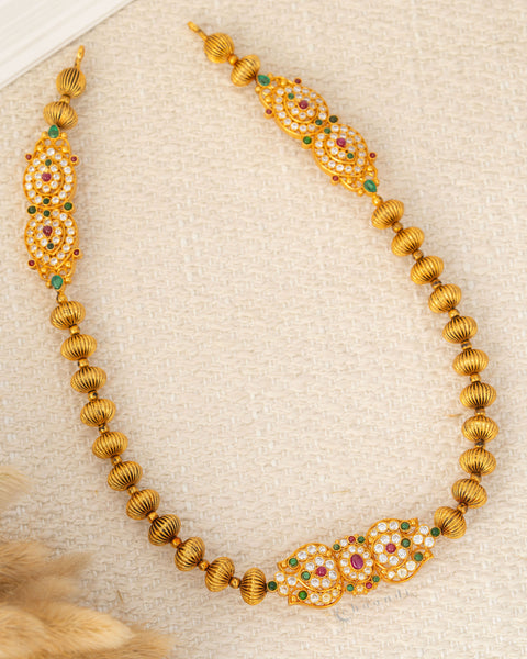 Multi-Color Kundan Necklace Gold Polish | Ethnic Temple Silver Jewellery
