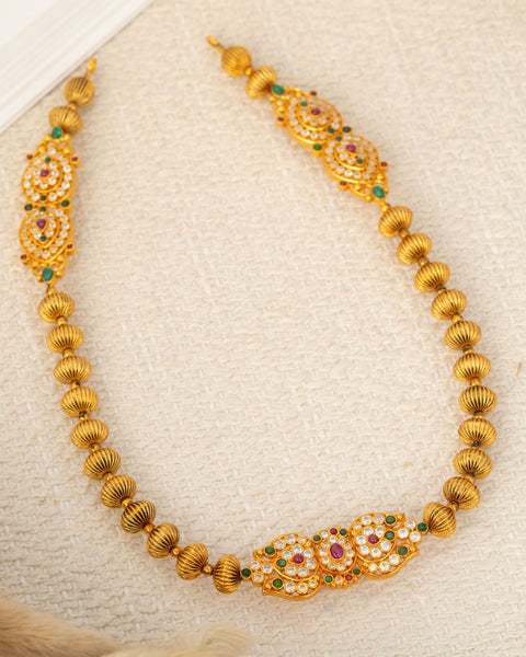 Multi-Color Kundan Necklace Gold Polish | Ethnic Temple Silver Jewellery