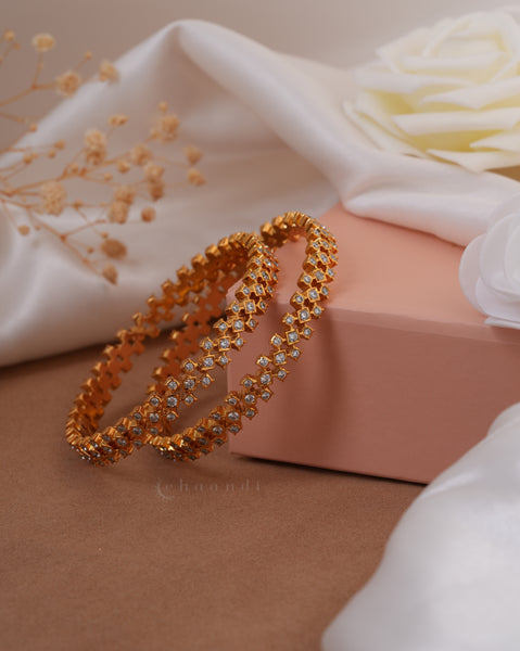 Gold Polish Silver Bangle (Pair)