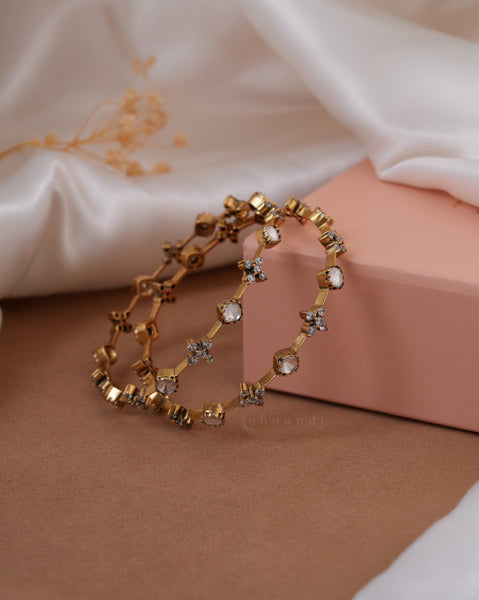 Gold Polish Silver Bangle  (Pair)