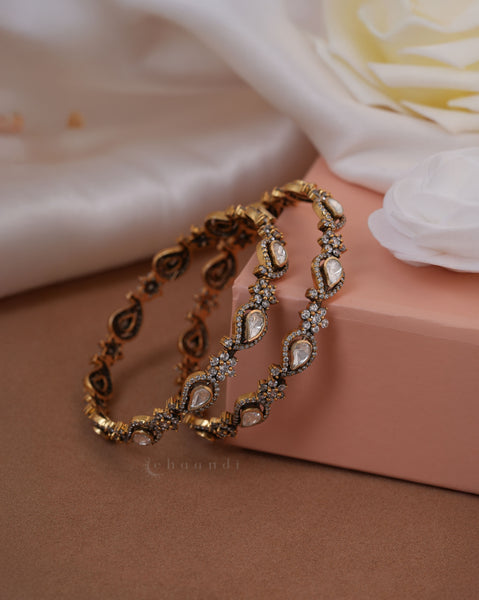 Gold Polish Silver Bangle (Pair)