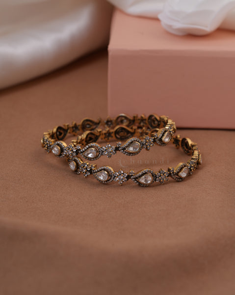 Gold Polish Silver Bangle (Pair)